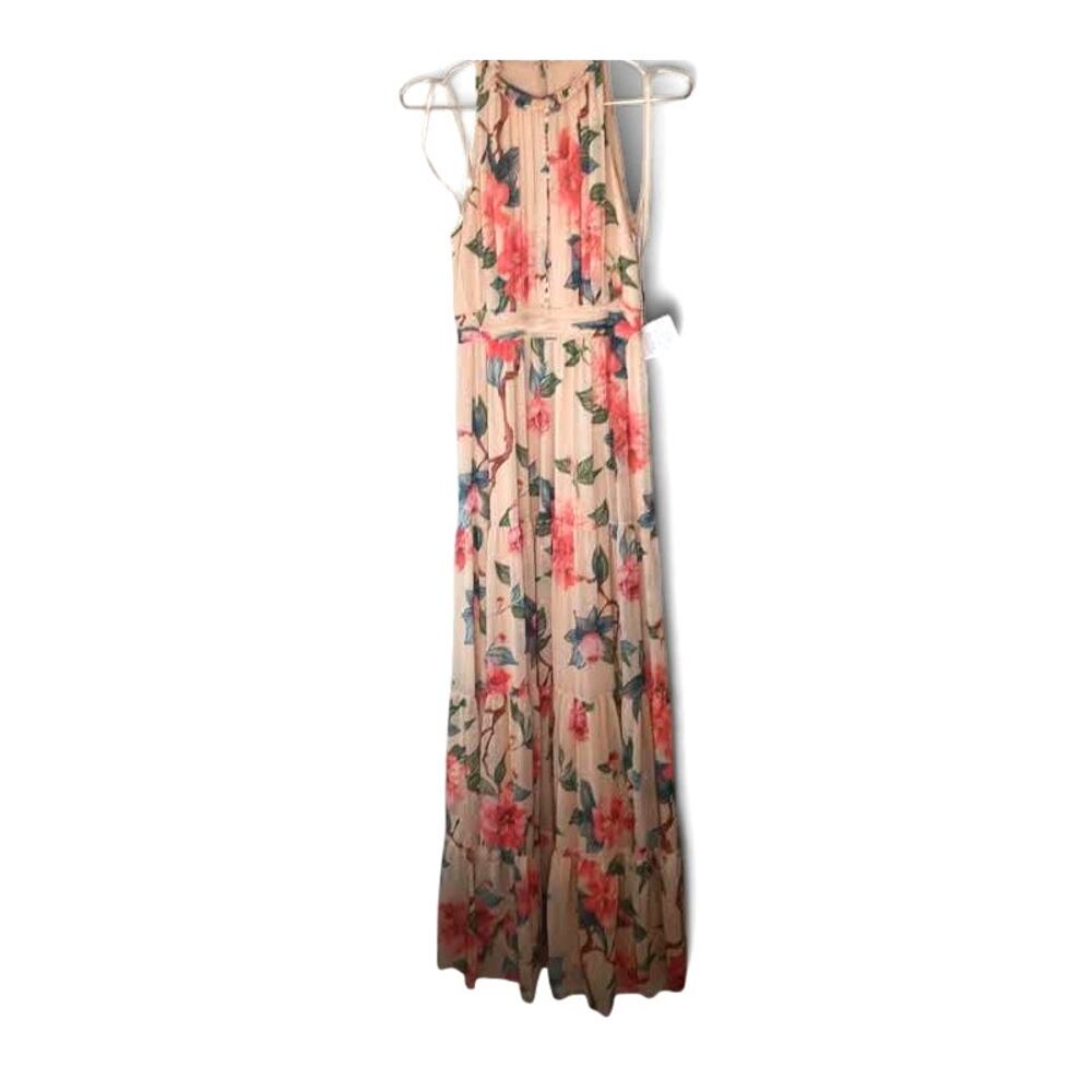 New with Tags Ieena Mac Duggal 70203 Floral High Neck Pleated Maxi Dress Size 2 - Picture 3 of 16
